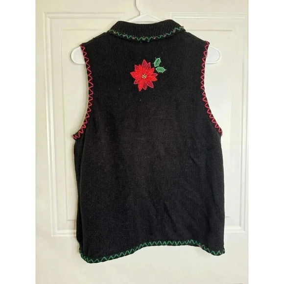 WHITE STAG Women Black Full Zip Collar Floral Embroidered Sweater Vest Small - Picture 2 of 9